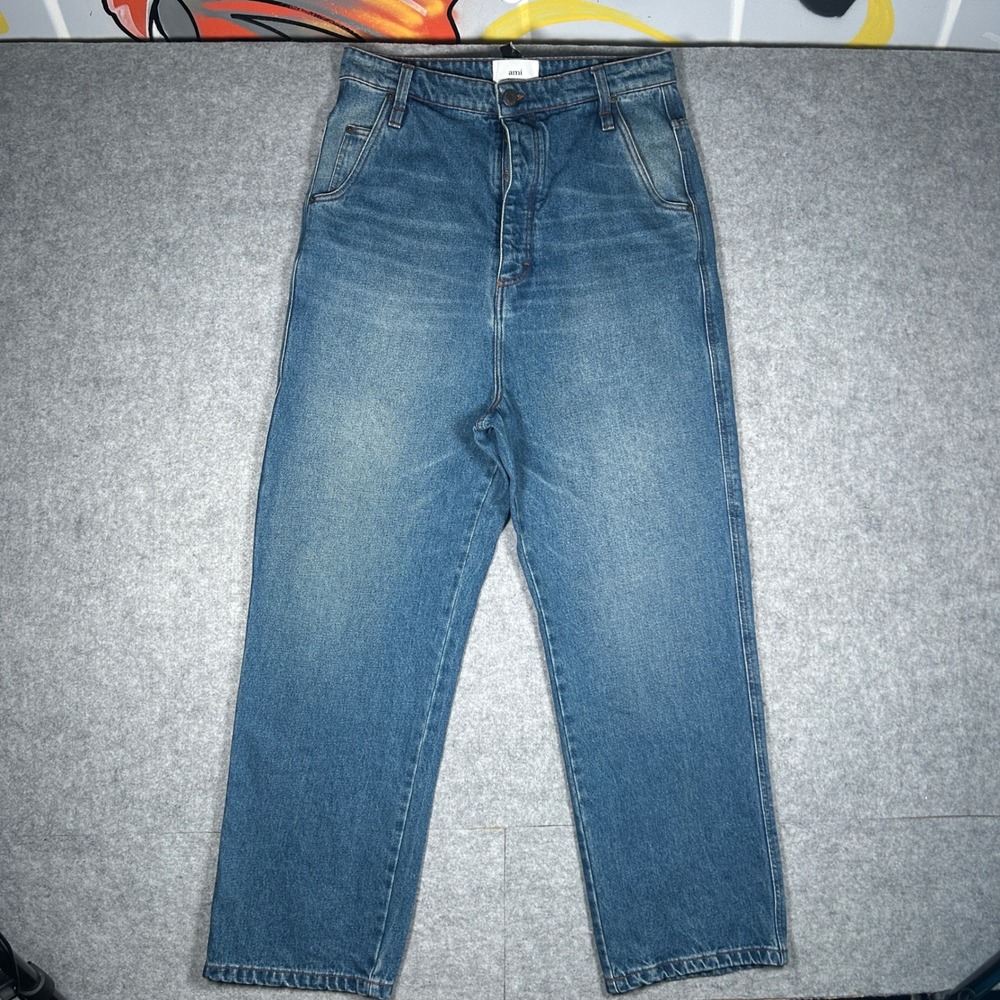 Ami Denim Jeans Mens 33 Blue Alex Fit High Rise Straight Leg Designer